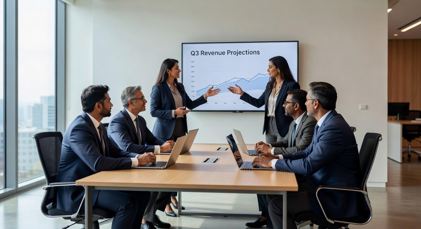Professionals collaborating in a modern office setting